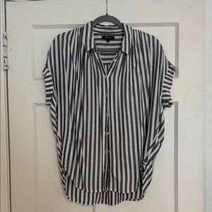 Madewell Soze M Short-Sleeve Striped Black and White Button-Up Blouse